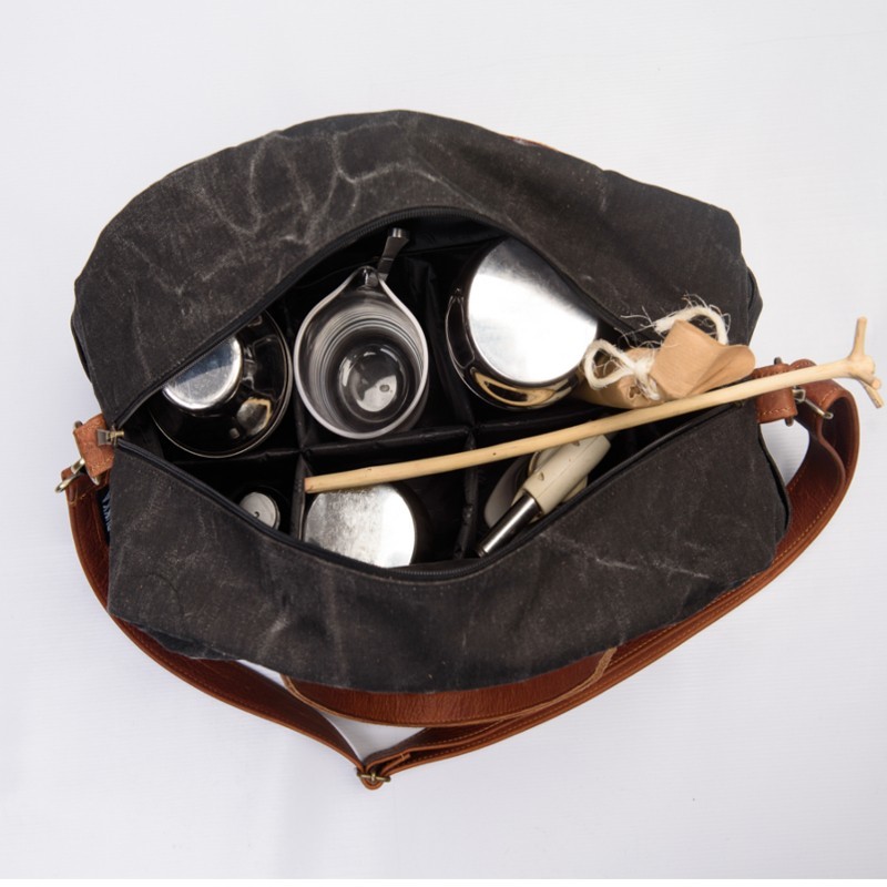 Borsa Tool Bag Barman Grigio Scuro in Tela e Vera Pelle