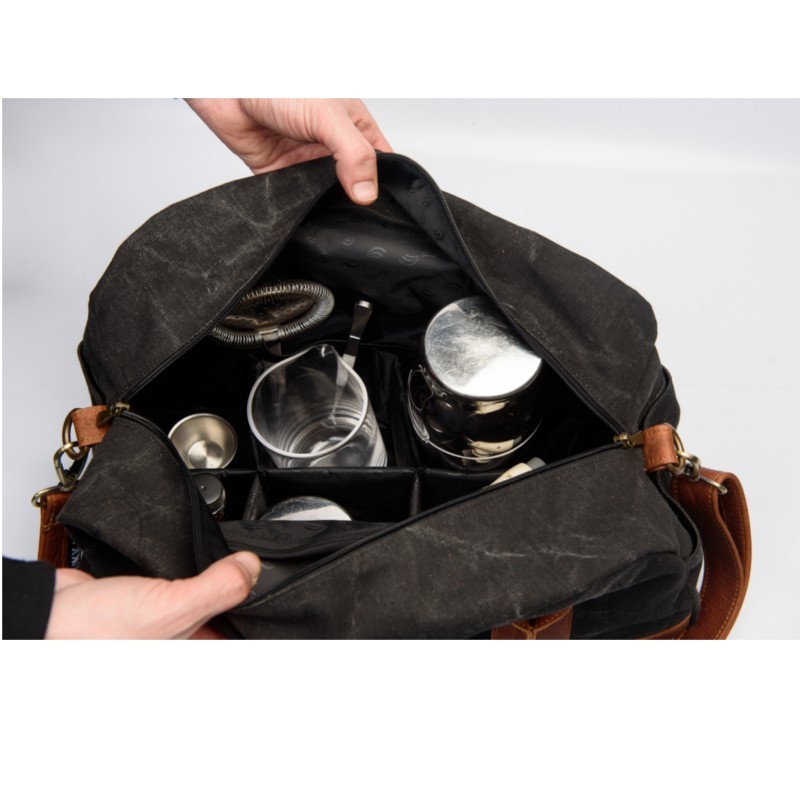 Borsa Tool Bag Barman Grigio Scuro in Tela e Vera Pelle